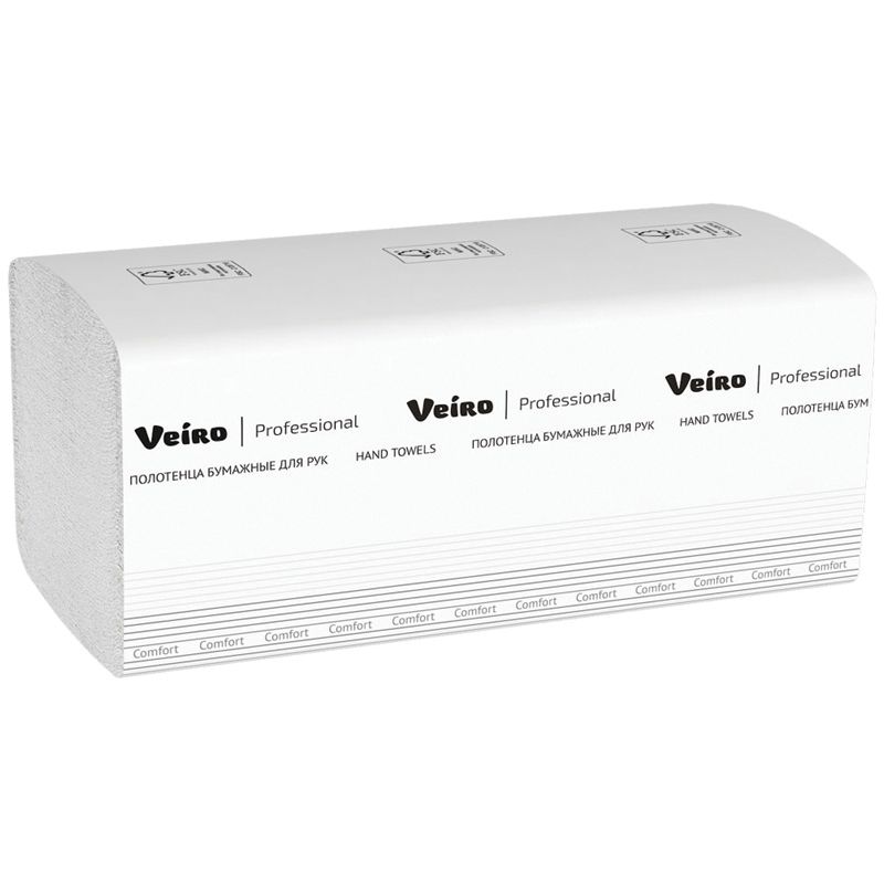 Полотенца бумажные лист. Veiro Professional "Comfort"(V-сл), 3-слойные, 180л/пач., 21*21,6, белые