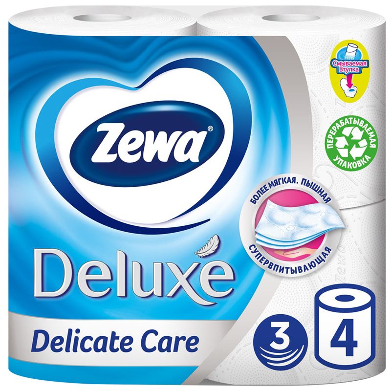 Бумага туалетная Zewa "Deluxe" 3-слойная, 4шт., тиснение, белая