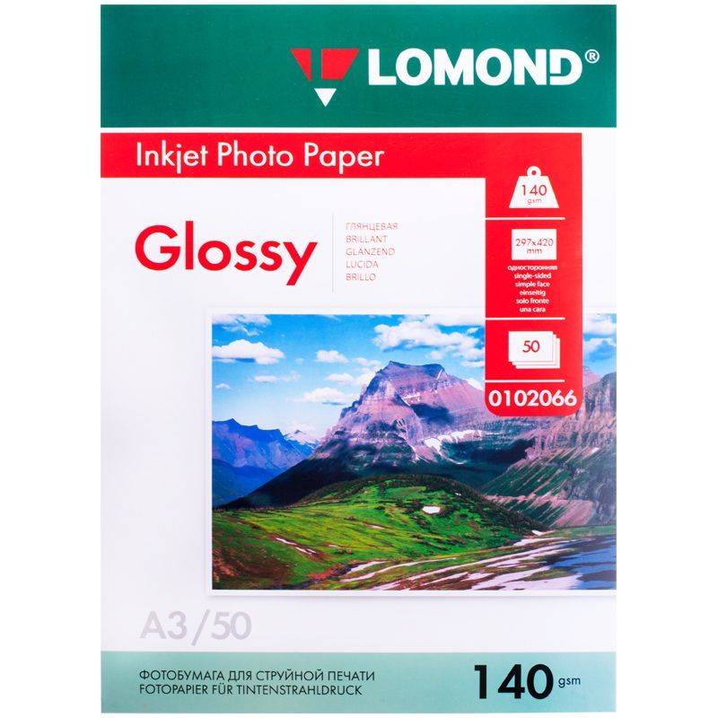 Фотобумага А3 для стр. принтеров Lomond, 140г/м2 (50л) глянцевая односторонняя