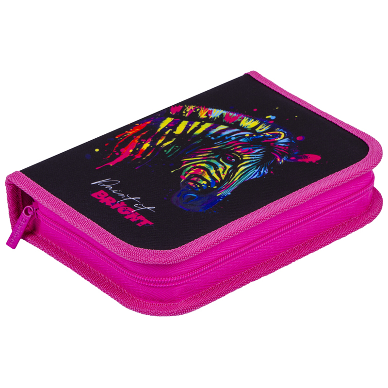 Пенал 1 отделение, 200*140*40 Berlingo "Neon Zebra", дополнительная откидная секция, полиэстер