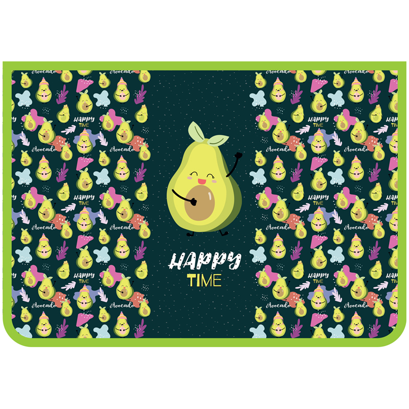 Папка для труда 2 отделения, А4, ArtSpace "Happy Avocado", пластик, на молнии