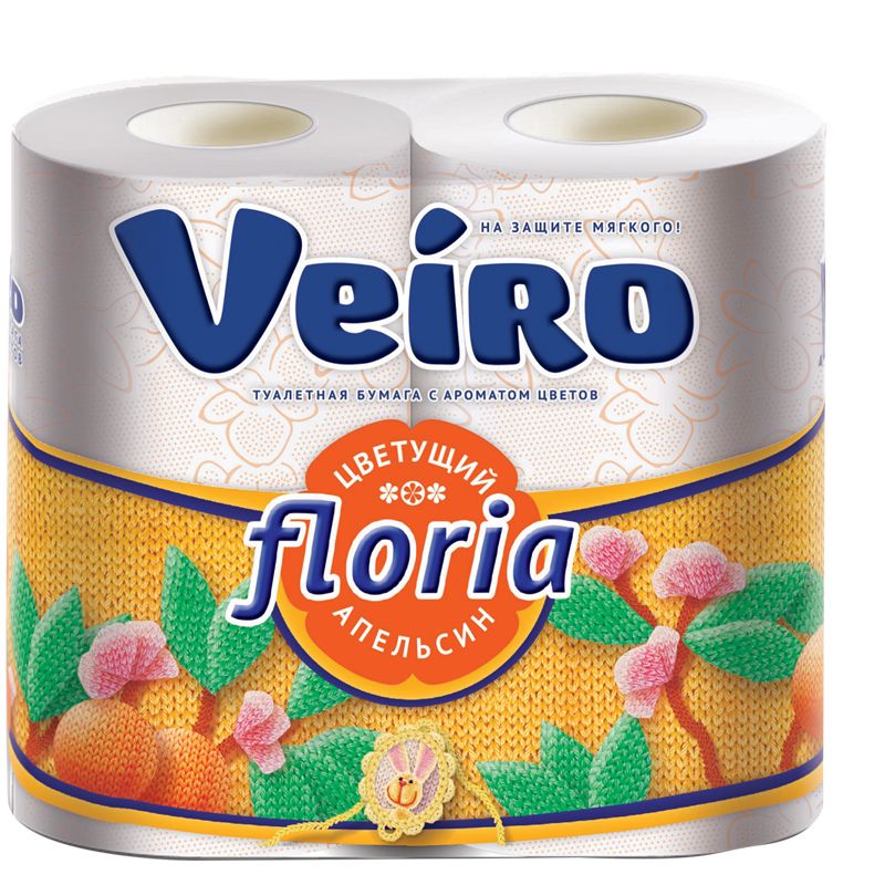 Бумага туалетная Veiro "Floria. Цветущий апельсин" 2-х слойн., 4шт., тиснение, с рисунком