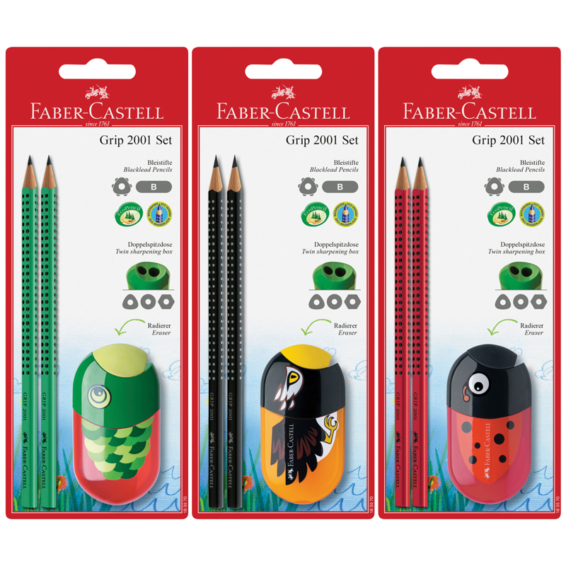 Набор карандашей ч/г Faber-Castell "Grip 2001" 2шт., трехгаран., заточен., ластик-точилка, блистер