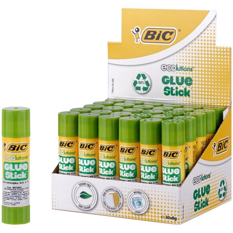 Клей-карандаш Bic "Ecolutions", 08г, с яблочным запахом, водно-спиртовая основа