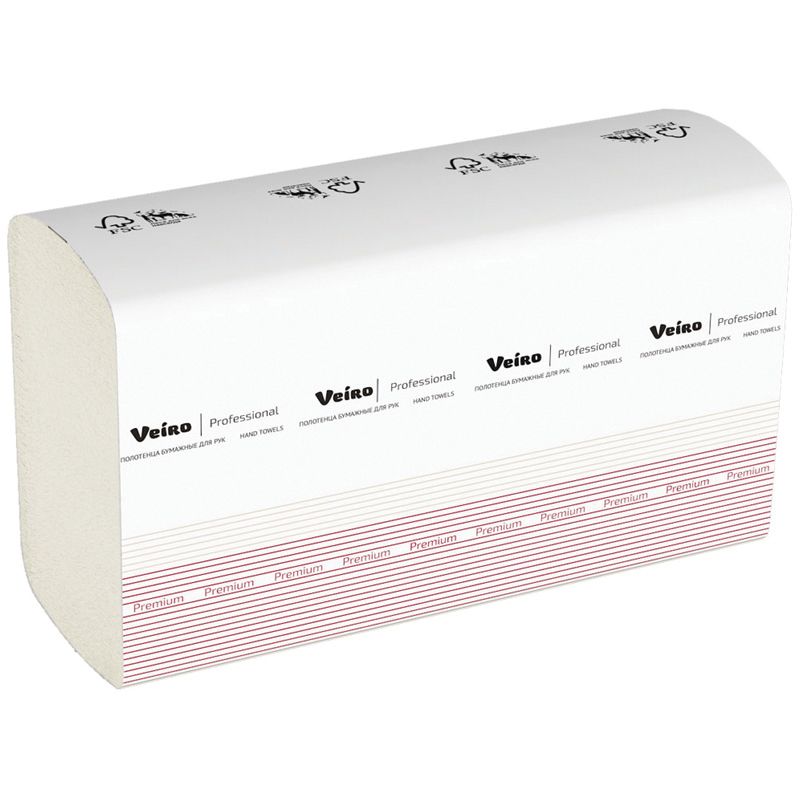 Полотенца бумажные лист. Veiro Professional "Premium"(Z-сл)(F2), 2-слойные, 200л/пач., 24*21см, белые, растворимые