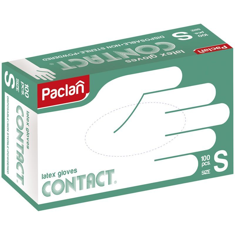 УЦЕНКА-Перчатки латексные Paclan "Contact", S, 100шт., картон. коробка