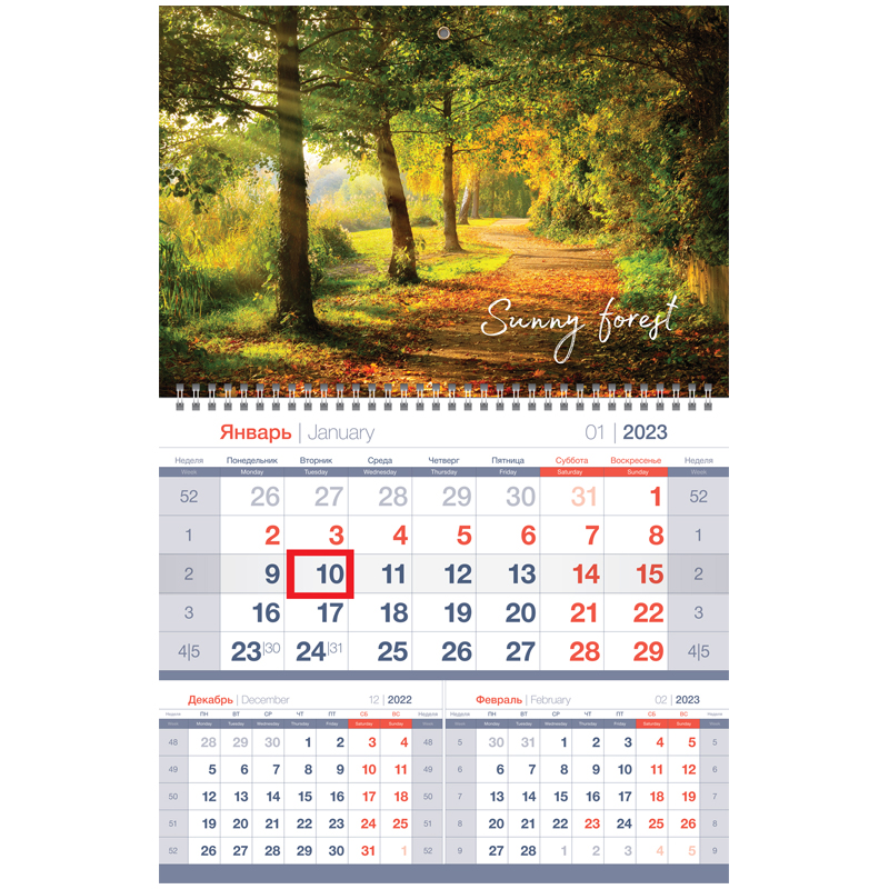 Календарь квартальный 1 бл. на 1 гр. OfficeSpace Mono premium "Sunny Forest", с бегунком, 2023г.