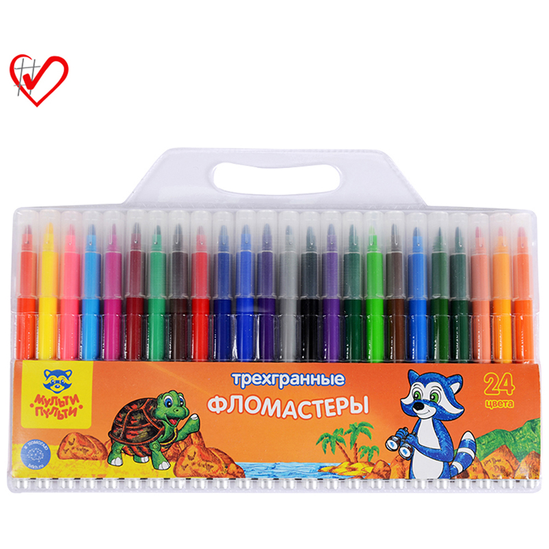 Фломастеры Мульти-Пульти "Енот на Сейшелах", 24цв., утолщ. пиш.узел, трехгранные, смываемые, блистер