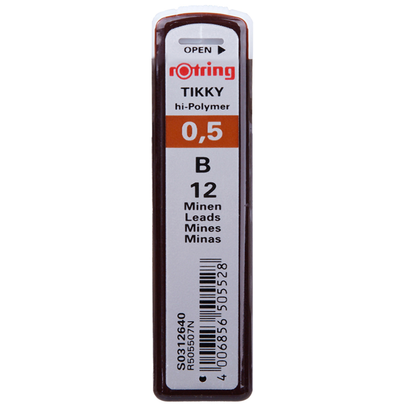 Грифели для механических карандашей Rotring "Tikky", 12шт., 0,5мм, B