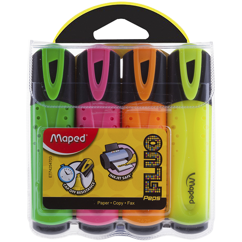 Набор текстовыделителей Maped "Fluo Pep s Classic" 04цв., 1-5мм, чехол с европодвесом