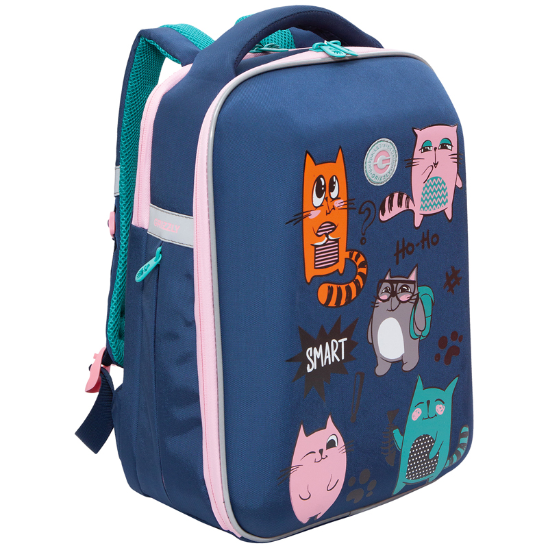 Ранец Grizzly, 27*39*17см, 2 отделения, 1 карман, анатомическая спинка, синий