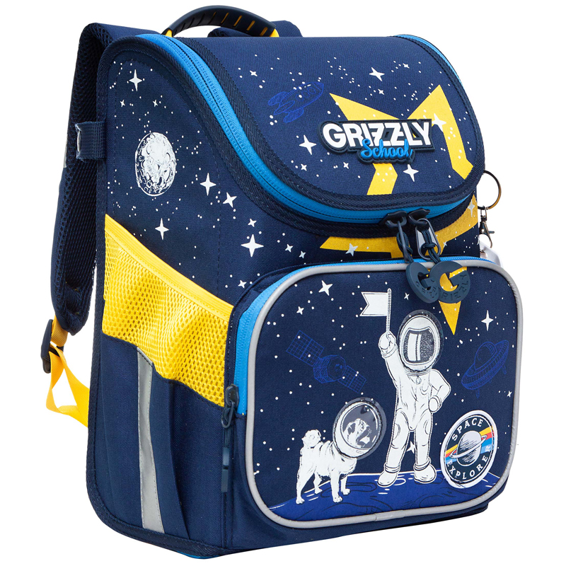 Ранец Grizzly, 26*35*16см, 1 отделение, 3 кармана, анатомическая спинка, темно-синий