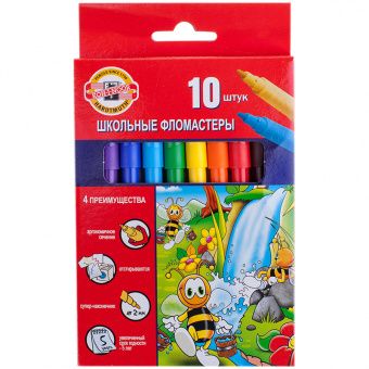 Фломастеры Koh-I-Noor "Пчелка", 10цв., трехгранные, смываемые, картон, европодвес