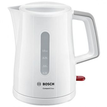 Чайник электрический Bosch TWK3A051, 1,0л, 2400Вт, пластик, белый
