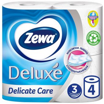 Бумага туалетная Zewa "Deluxe" 3-слойная, 4шт., тиснение, белая