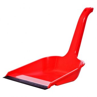 Совок для мусора OfficeClean, высокая ручка, с резиновой кромкой, ширина 23см, пластик, красный