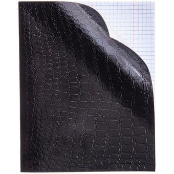 Тетрадь 48л., А5, клетка на скобе Hatber "Metallic.Черный Croco", бумвинил, тиснение
