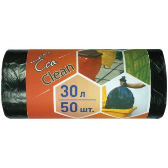 Мешки для мусора  30л КБ "Ecoclean" ПНД, 48*55см, 6мкм, 50шт., черные, в рулоне