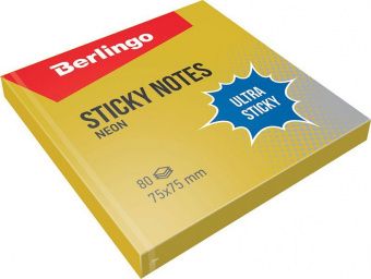 Самоклеящийся блок Berlingo "Ultra Sticky", 75*75мм, 80л, золотой неон