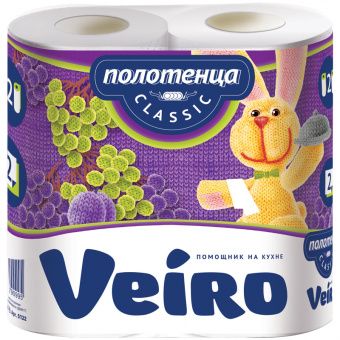 Полотенца бумажные в рулонах Veiro "Classic", 2-слойные, 12,5м/рул, тиснение, белые, 2шт.