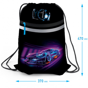 Мешок для обуви 1 отделение Berlingo "Neon car", 460*360мм, светоотражающая лента, карман на молнии
