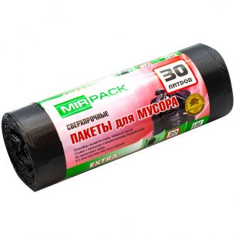 Мешки для мусора  30л Mirpack "Extra" ПНД, 50*60см, 12мкм, 20шт., черные, в рулоне