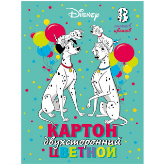 Картон цветной А4 двустор., Hatber, 8л., 8цв., в папке, "Disney. Далматинцы"