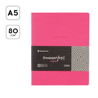 Тетрадь 48л. А5, клетка, ЛАЙТ, кожзам, Greenwich Line "Summerfest", неон. розовый, тон.блок