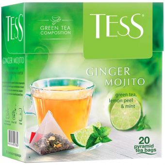 Чай Tess "Ginger Mojito", зеленый, цитрус, имбирь, мята, 20 пакетиков-пирмидок по 1,8г