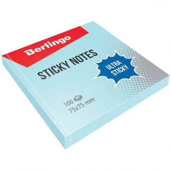 Самоклеящийся блок Berlingo "Ultra Sticky", 75*75мм, 100л, пастель, голубой