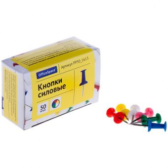 Кнопки силовые OfficeSpace, 50шт., ассорти, картон. упаковка