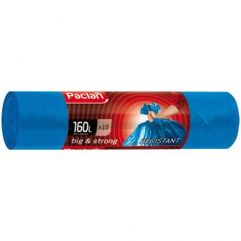 Мешки для мусора  160л Paclan "Big &strong" ПВД,  87*120см, 21мкм, 10шт., синие, в рулоне