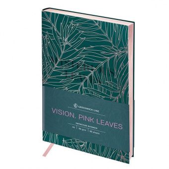Записная книжка А6 80л. ЛАЙТ, кожзам, Greenwich Line "Vision. Pink leaves", тон. блок, срез розовая фольга