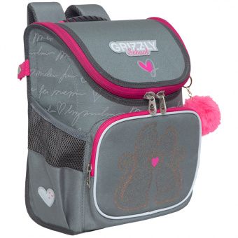 Ранец Grizzly, 26*35*16см, 1 отделение, 3 кармана, анатомическая спинка, синий