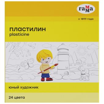 Пластилин Гамма "Юный художник" NEW, 24 цвета, 336г, со стеком. картон. упак.