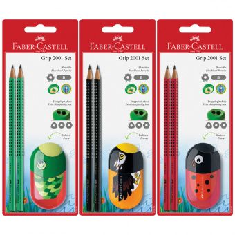 Набор карандашей ч/г Faber-Castell "Grip 2001" 2шт., трехгаран., заточен., ластик-точилка, блистер