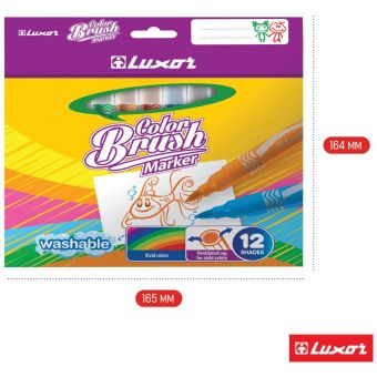 Фломастеры с кистевым пишущим узлом Luxor "Color Brush", 12цв., смываемые, картон, европодвес