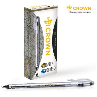Ручка гелевая Crown "Hi-Jell" черная, 0,5мм, штрих-код