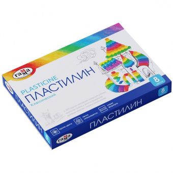 Пластилин Гамма "Классический", 08 цветов, 160г, со стеком, картон. упак.