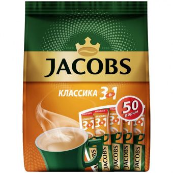 Кофе растворимый Jacobs "Классика", 3в1, порошкообразный, порционный, 50 пакетиков*12г, пакет
