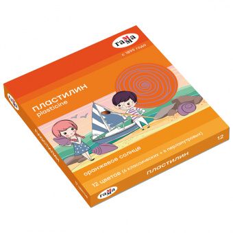 Пластилин Гамма "Оранжевое солнце", 12 цветов (6 классич., 6 перл.), 156г, со стеком, картон. упак.