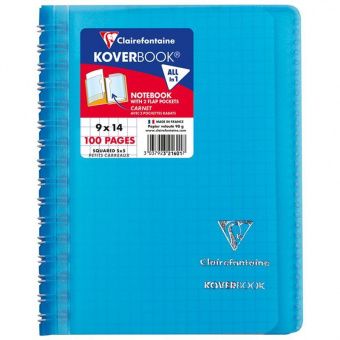 Записная книжка А6 50л. на гребне Clairefontaine "Koverbook", 90г/м2, пластик. обложка, карман, синяя