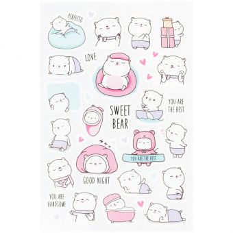 Наклейки ПВХ MESHU "Sweet bear", 10*21см, 29 наклеек, инд. уп., европодвес