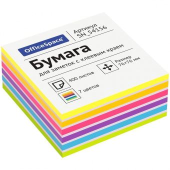 Самоклеящийся блок OfficeSpace 76*76мм, 400л, 7 цветов