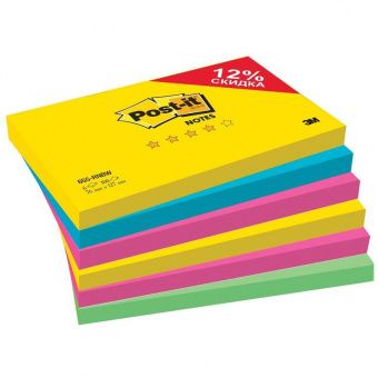 Самоклеящийся блок Post-it "Радуга Плюс", 76*127мм, 4 цвета, 6 блоков*100л