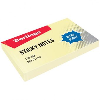 Самоклеящийся блок Berlingo "Ultra Sticky", 50*75мм, 100л, пастель, желтый