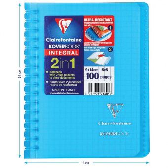 Записная книжка А6 50л. на гребне Clairefontaine "Koverbook", 90г/м2, пластик. обложка, карман, синяя