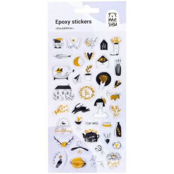 Наклейки гелевые MESHU "Black&White", 10*22см, фольга, 36 наклеек, инд. уп., европодвес