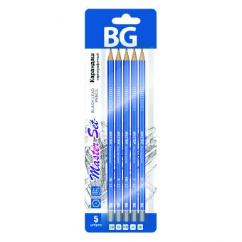 Набор карандашей ч/г BG "Master set" 5шт., 2H-2B, шестигран., блистер