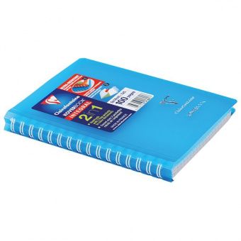 Записная книжка А6 50л. на гребне Clairefontaine "Koverbook", 90г/м2, пластик. обложка, карман, синяя